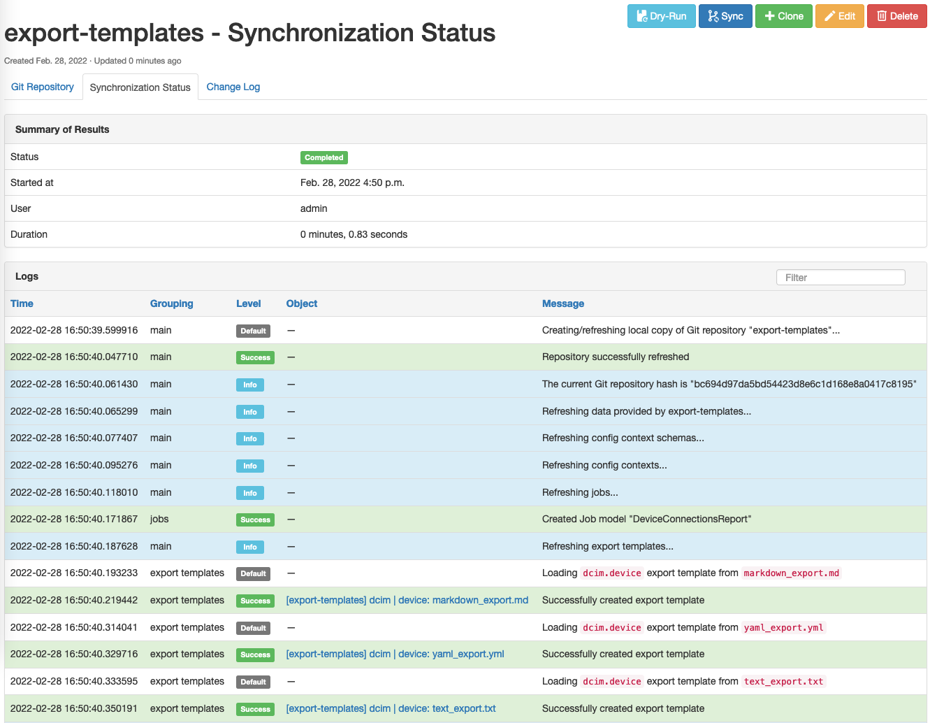 View of Synchronization Status